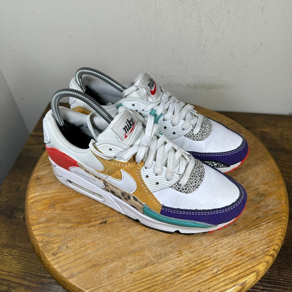 Nike Air Max 90 Safari Mix Womens 8.5 White Multi Color Sneakers DH5075-100